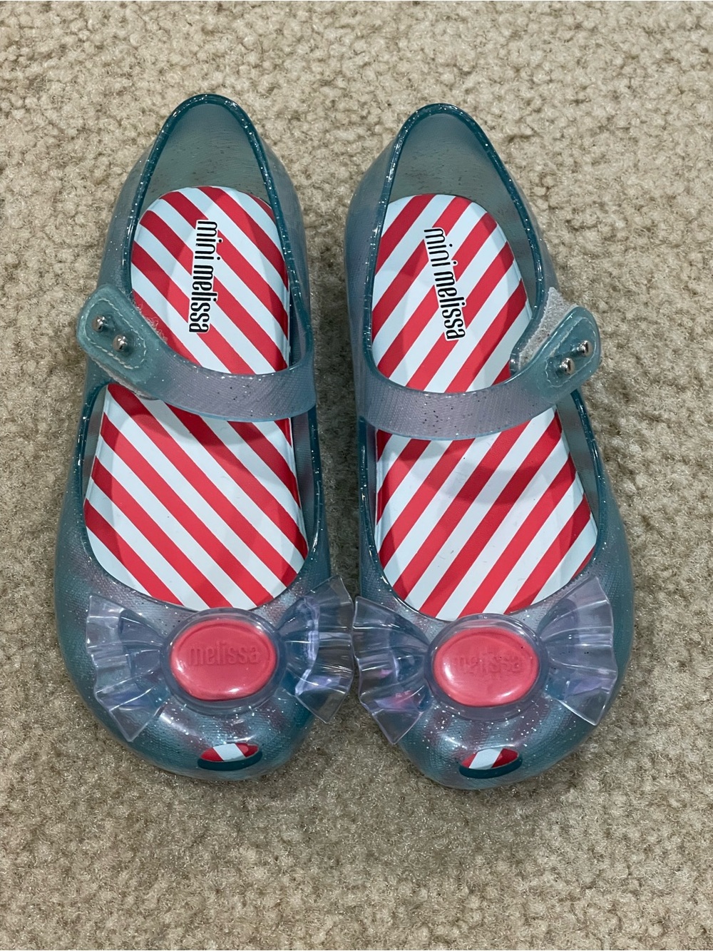 Mini Melissa Girls' Candy Glitter Teal Mary Jane Jelly Shoes with Pink Accents